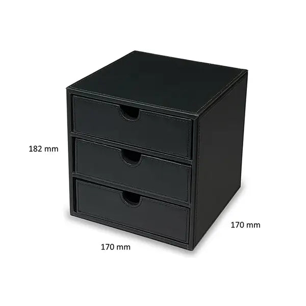 BLACK FX LEATHER 3 DRAWER CUBE