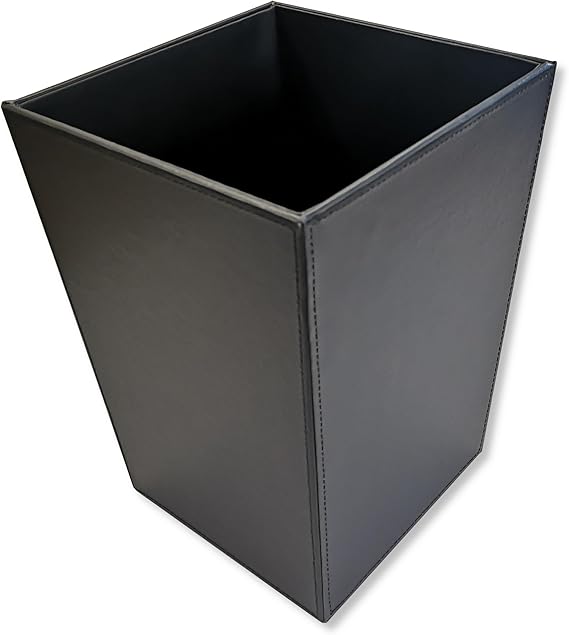 BLACK FX LEATHER SQ WASTE BIN