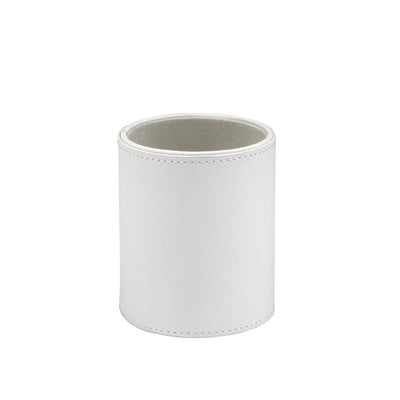WHITE FAUX LEATHER RND PEN POT