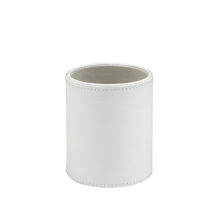 WHITE FAUX LEATHER RND PEN POT
