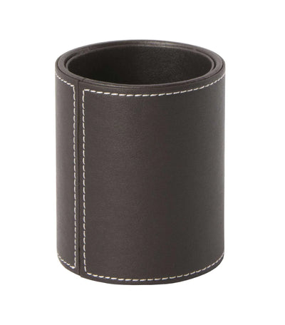 BROWN FAUX LEATHER RND PEN POT