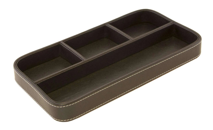 BROWN FAUX LEATHER VALET TRAY