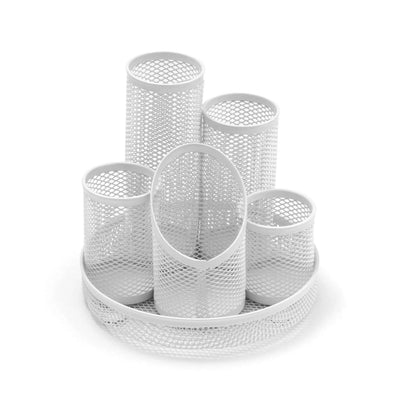 WHITE WIREMESH 5 TUBE PEN POT