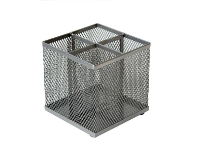 SILVER WIREMESH SQUARE PEN POT