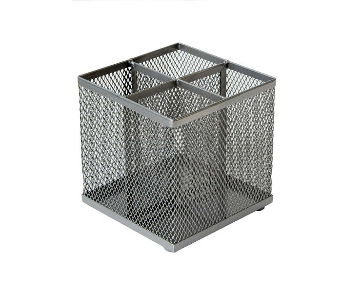 SILVER WIREMESH SQUARE PEN POT
