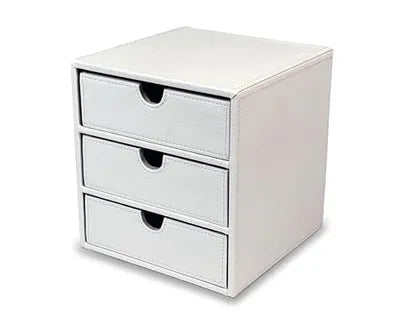 WHITE FX LEATHER 3 DRAWER CUBE