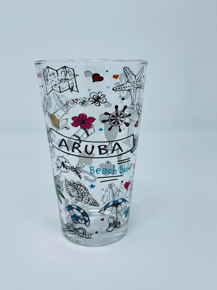 PINT GLASS 16OZ CAMPER DOODLE