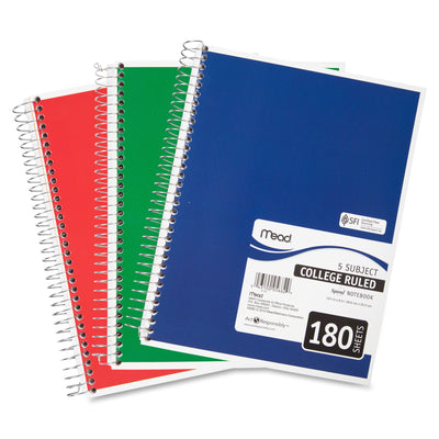 MEAD NOTEBOOK 5 SUBJECT 10.5"X7.5"/ 26.6x19cm 180 Sheets