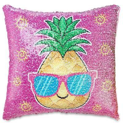 Top Trenz Reversible Sequin Square Pillow Pineapple/Unicorn