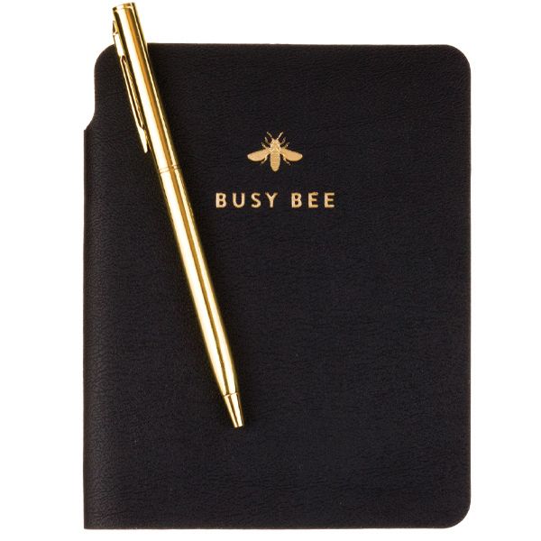 POCKET JOURNAL W/PEN SET BUSY BEE BLACK & GOLD