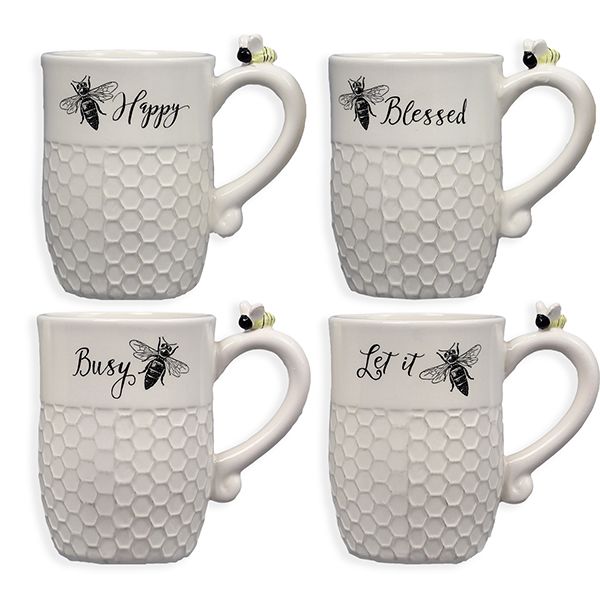 CERAMIC BEE MUG 4 ASST