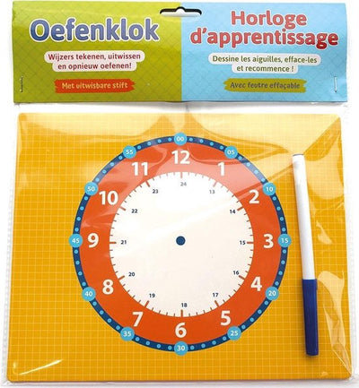 OEFENKLOK MET UITWISBARE STIFT - Wijzers tekenen, uitwissen en opnieuw oefenen! Met uitwisbare stift