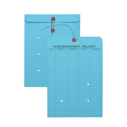 Blue Colored Paper String & Button Interoffice Envelope, 10 x 13, Blue,100/Box
