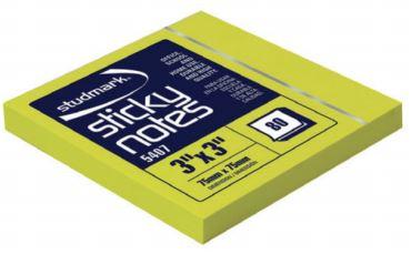 Studmark stick notes 3X3" neon yellow 80 sheets