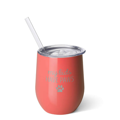 Swig 12oz Stemless Wine Cup My Kids Have Paws Coral