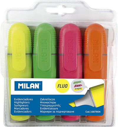 4 FLAT EDGED FLUO HIGHLIGHTERS