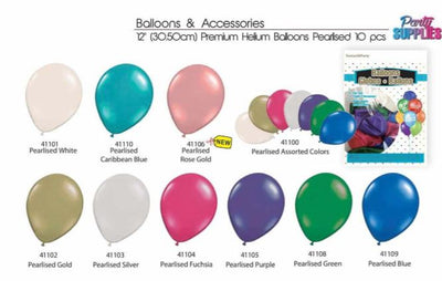 10 PIECE 12"/ 30 CM PEARLISED BALLOONS PREMIUM HELIUM QUALITY