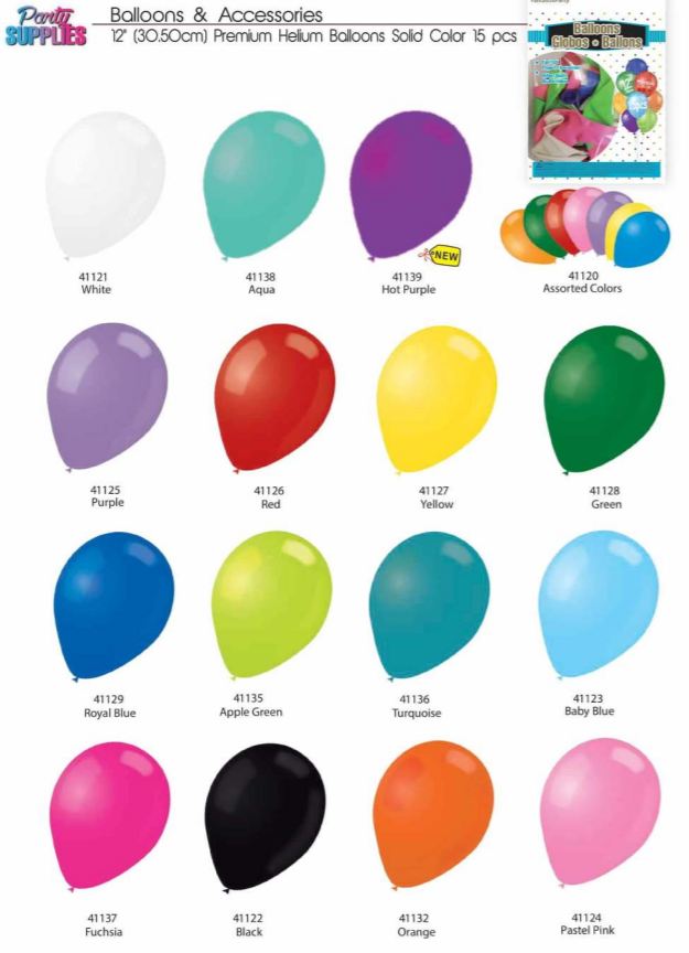 15 PIECE 12"/ 30 CM BALLOONS PREMIUM HELIUM QUALITY