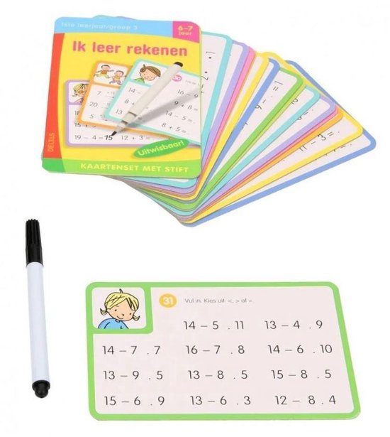 IK LEER REKENEN 6-7 JAAR- Handig speel- en leer kaartendoosje met uitwisbare stift -