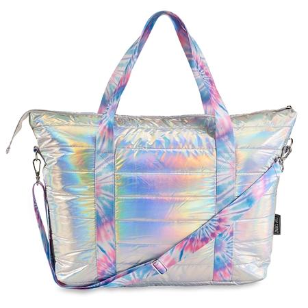 Top Trenz Iridescent Metallic Puffer Tote with Ice Tie Dye Straps