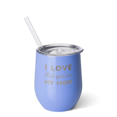 Swig 12oz Stemless Wine Cup I Love Mom Hydrangea