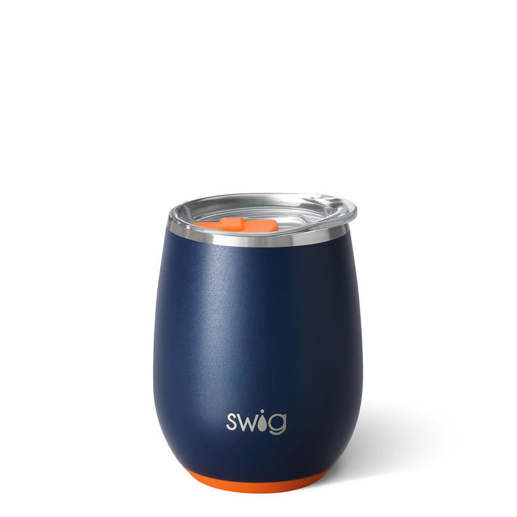 SWIG 14OZ STEMLESS WINE CUP-MATTE NAVY/ORANGE