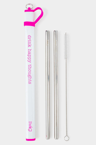 SWIG STAINLESS STEEL STRAW SET-DRINK HAPPY THOUGHTS