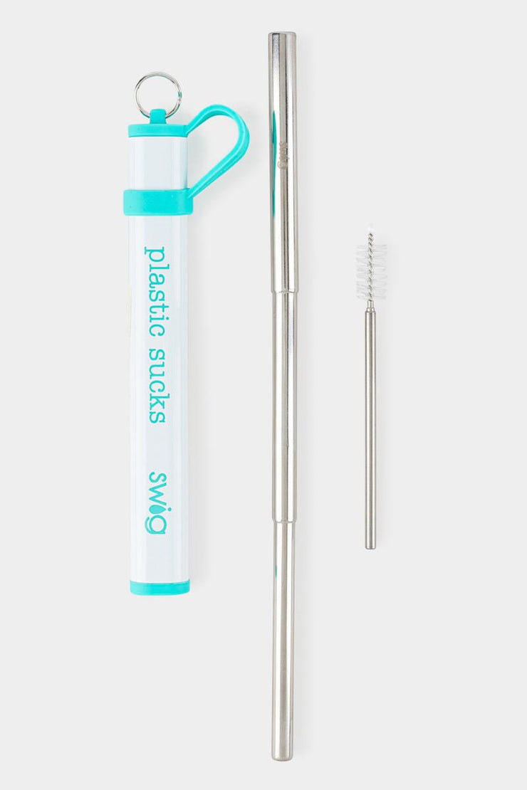 SWIG TELESCOPIC STAINLESS STEEL STRAW SET PLASTIC SUCKS