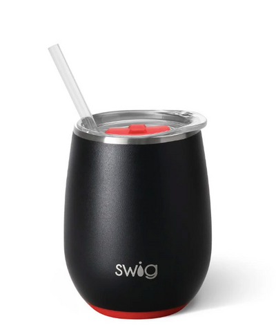 SWIG 14OZ STEMLESS WINE CUP-MATTE BLACK/RED