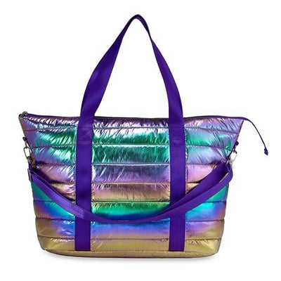 Top Trenz Multi Metallic Puffer Tote Weekender Bag