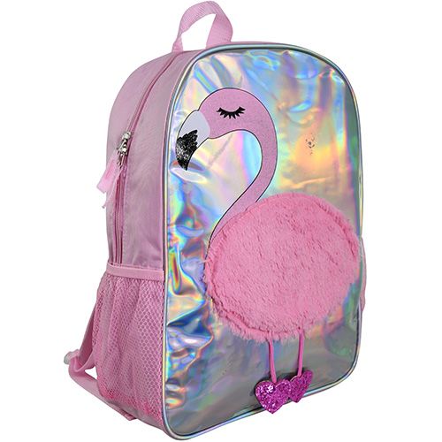 FLAMINGO PLUSH HOLOGR 16" BACKPACK