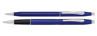 Cross Classic Century Translucent Blue Lacquer Ballpoint and Rollerball Pen Set