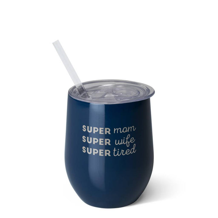 Swig 12oz Stemless Wine Cup Super Mom Navy